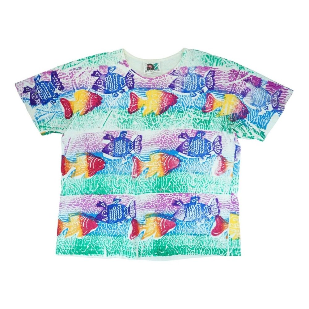 Vintage 1121 East Beach Club Women’s T Shirt One Size All Over Print W Glitter